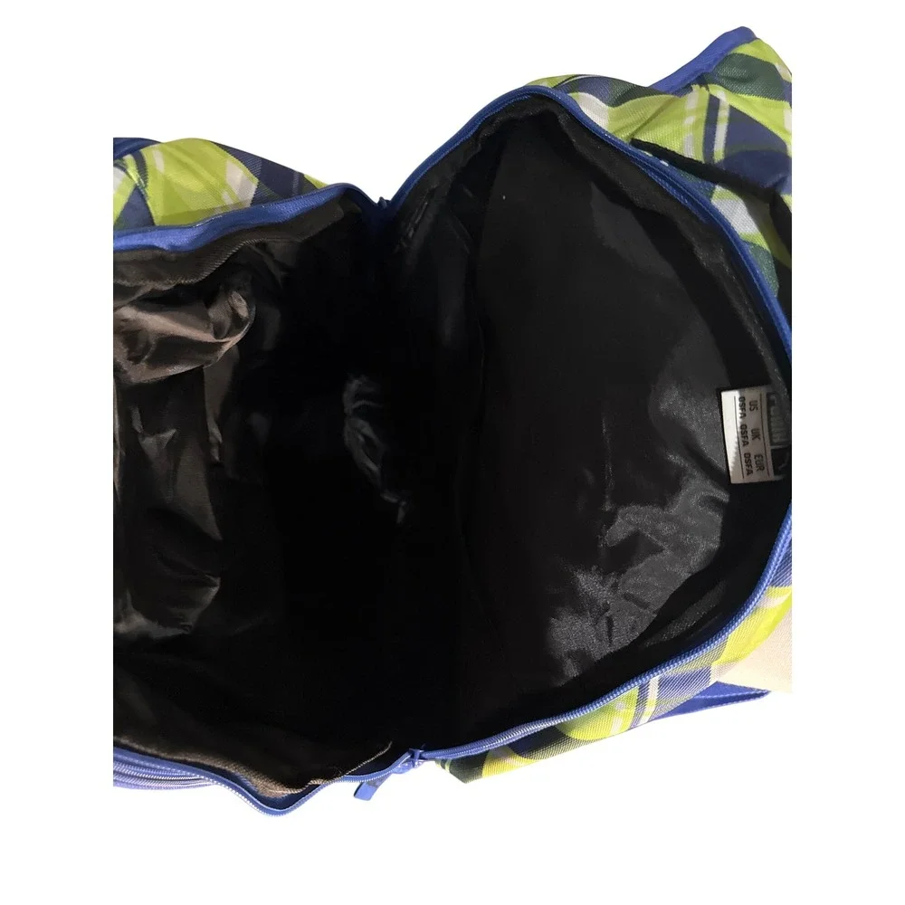 Puma Backpack Lime Green Navy Blue Plaid Sport School OSFA Pad Straps Like New